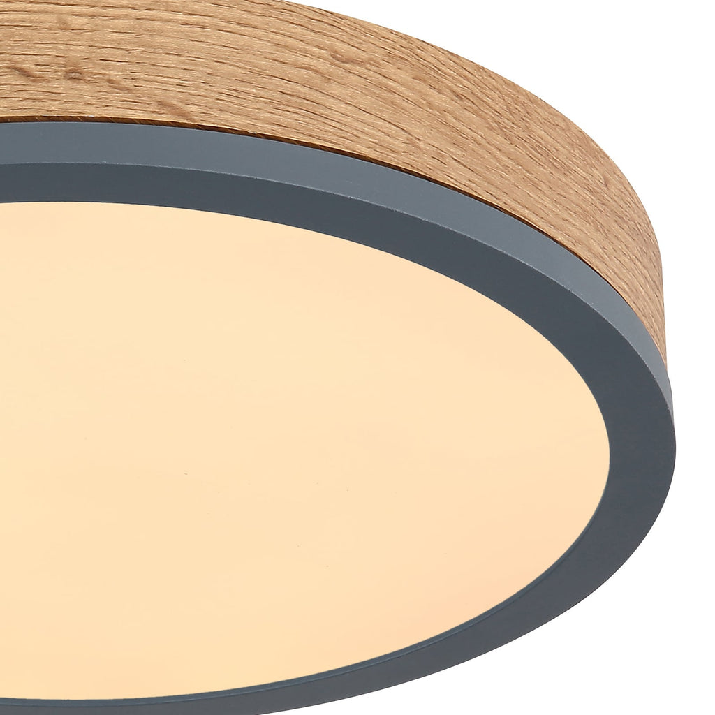 LED taklampe Doro Ø30 cm grafitt/tre 12W varmhvit detalj