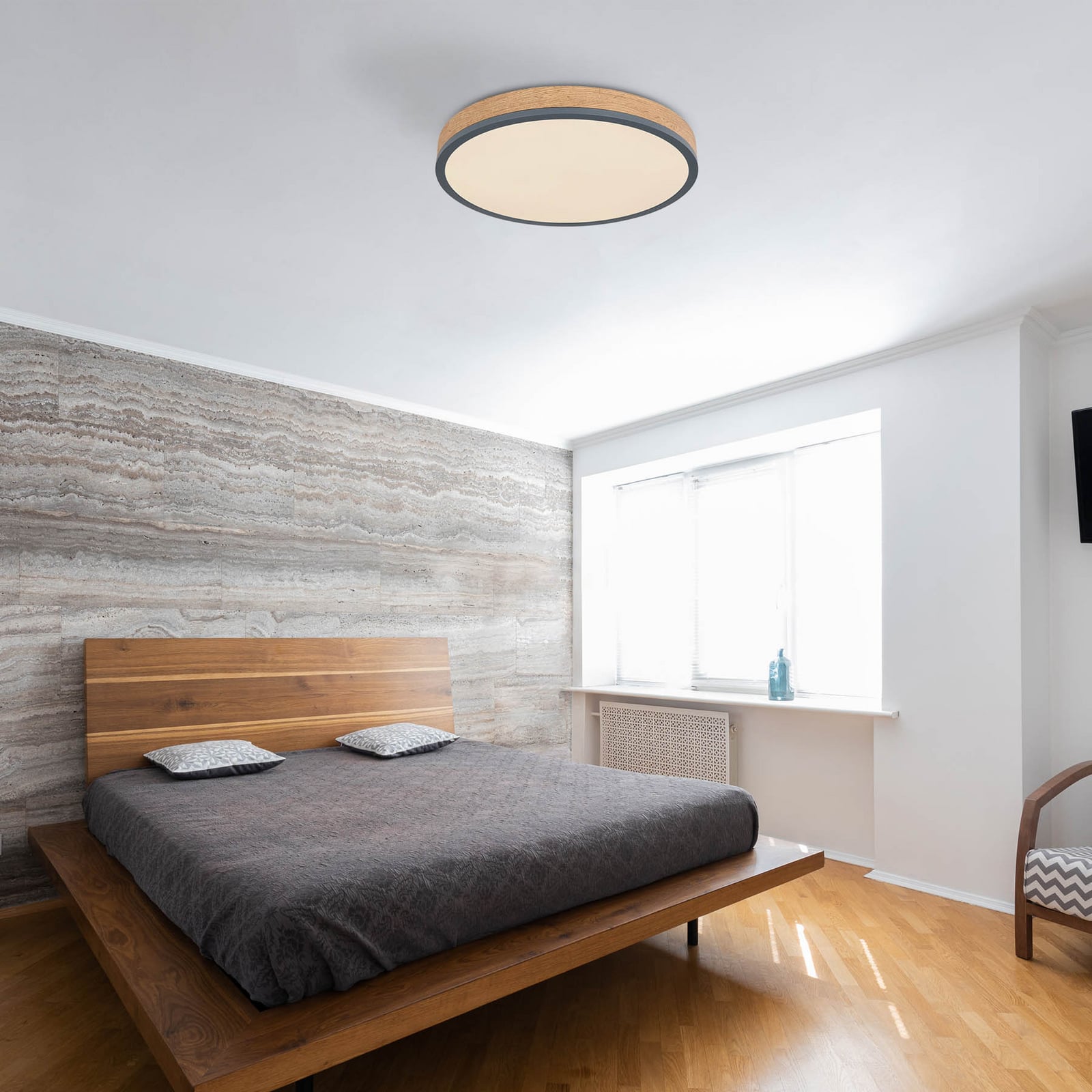 LED taklampe Doro Ø45 cm grafitt/mørkt tre bakside