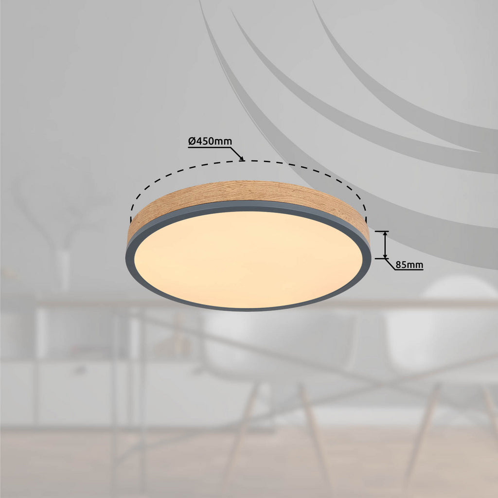 Nærbilde av LED taklampe Doro Ø45 cm grafitt/mørkt tre