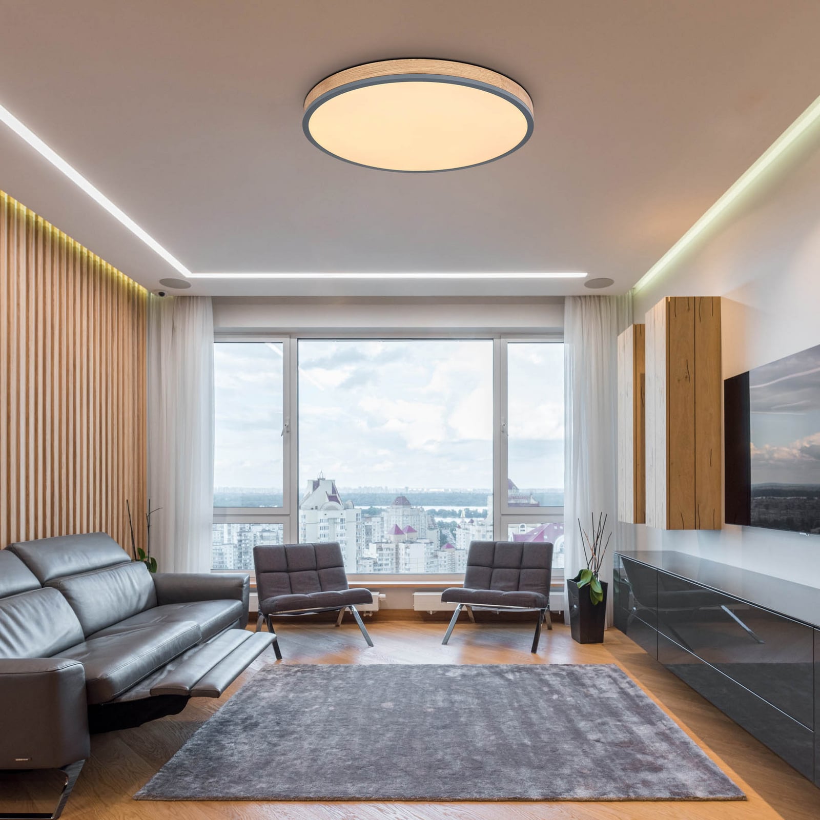 LED taklampe Doro dimbar CCT grafitt/mørkt tre bakside