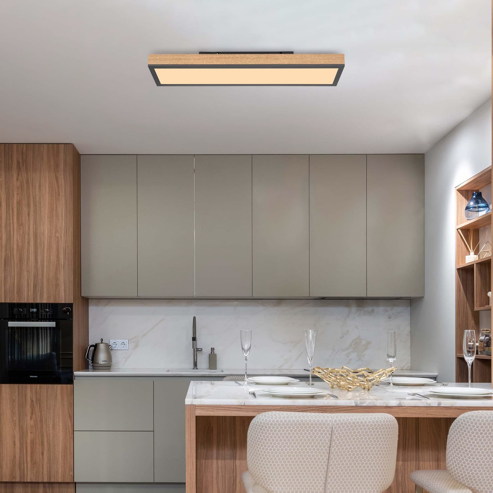 LED taklampe Doro eik MDF 60x15 cm 18W varmhvit bakside