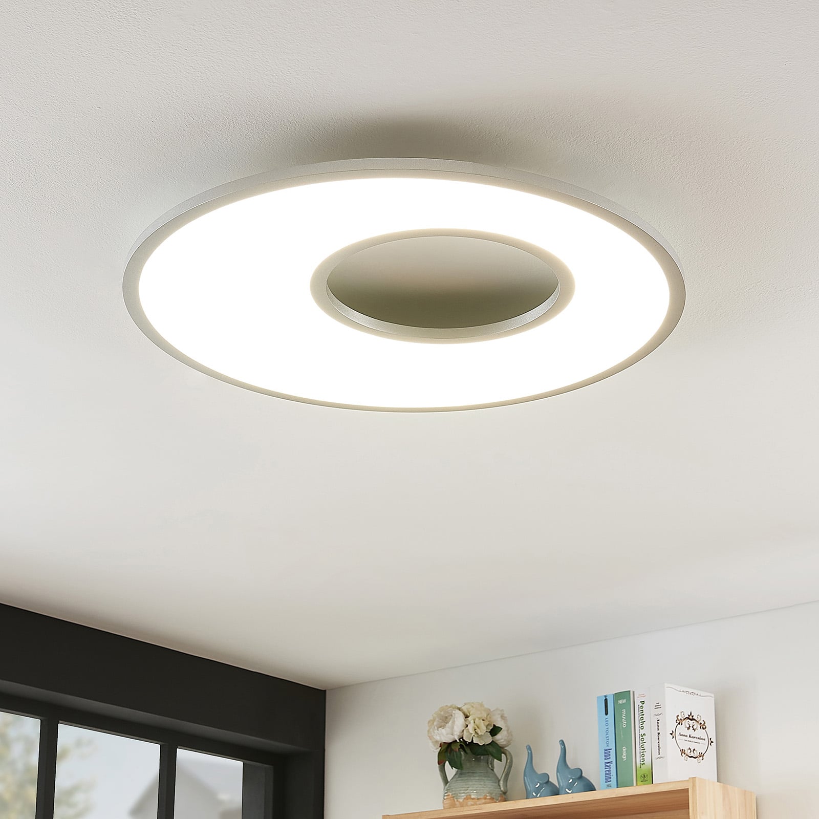 LED taklampe Durun dimbar CCT rund Ø60 cm sølv bakside