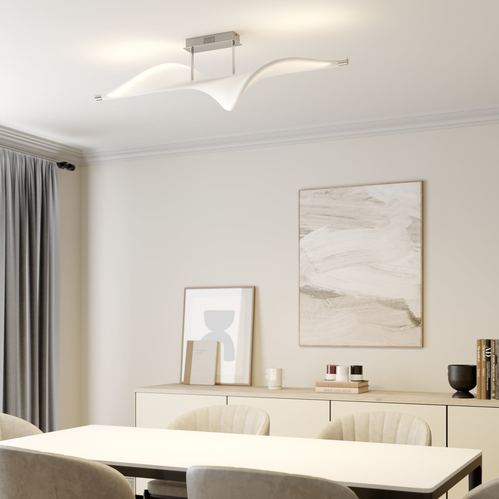 Bakside av LED taklampe Edano hvit tekstil dimbar 122 cm