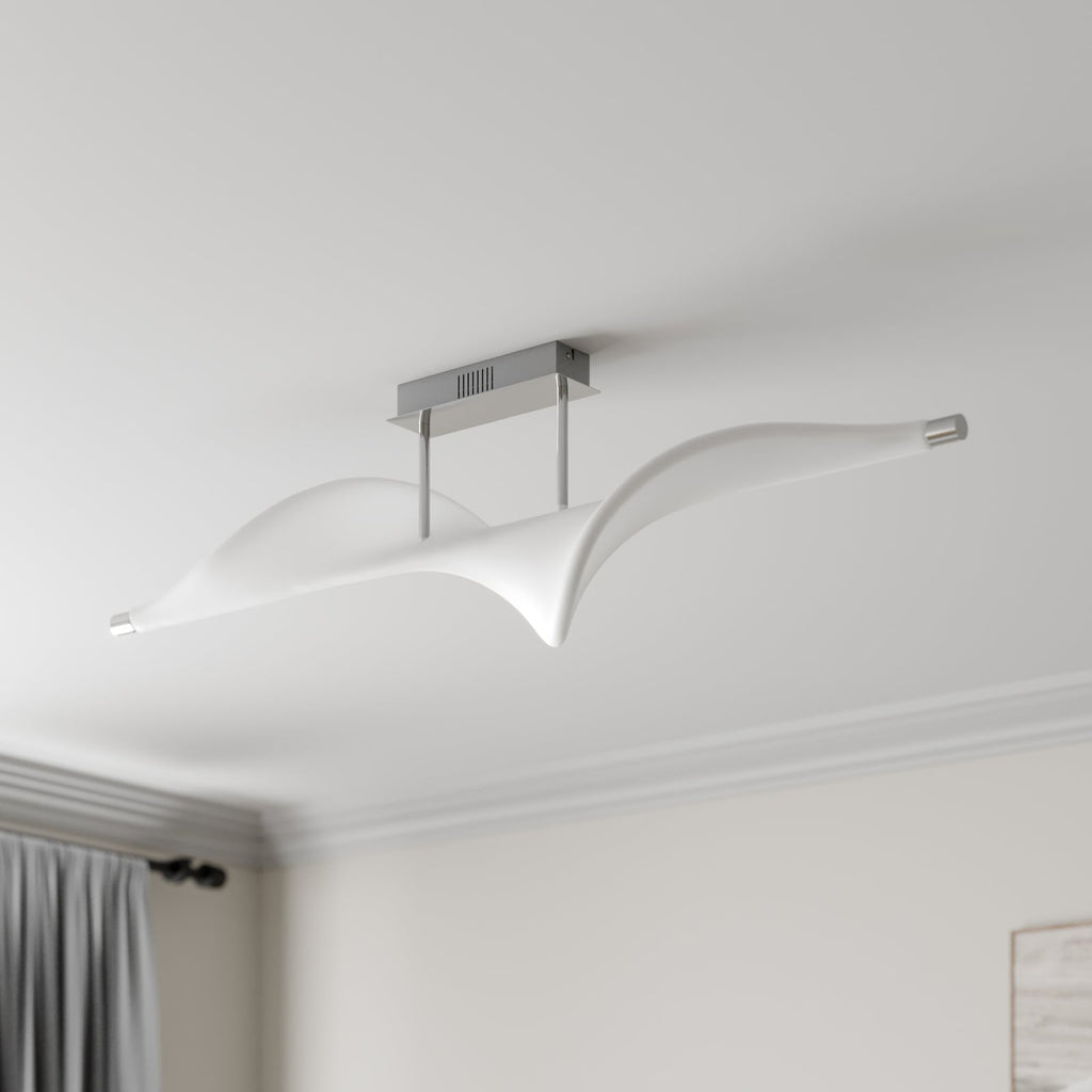 Detalj av tekstilskjerm på LED taklampe Edano hvit tekstil dimbar 122 cm