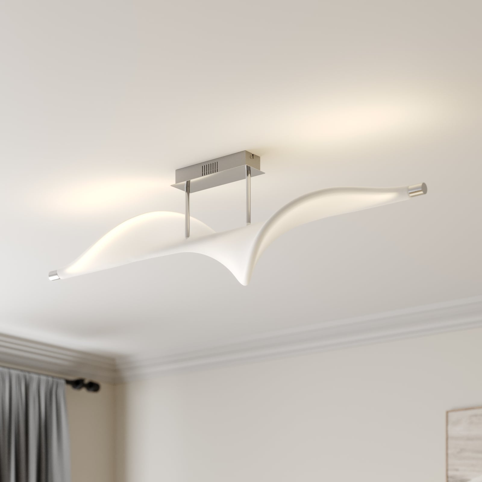 LED taklampe Edano hvit tekstil dimbar 122 cm forfra