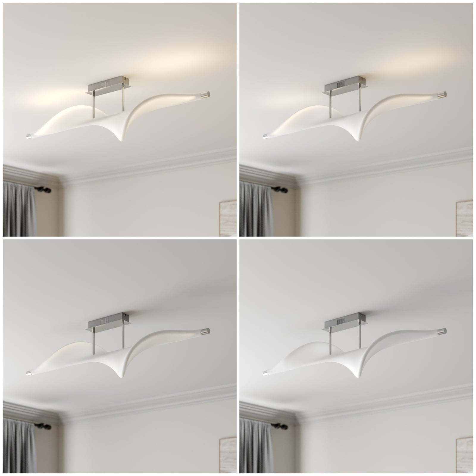 Oversikt av LED taklampe Edano hvit tekstil dimbar 122 cm i rom