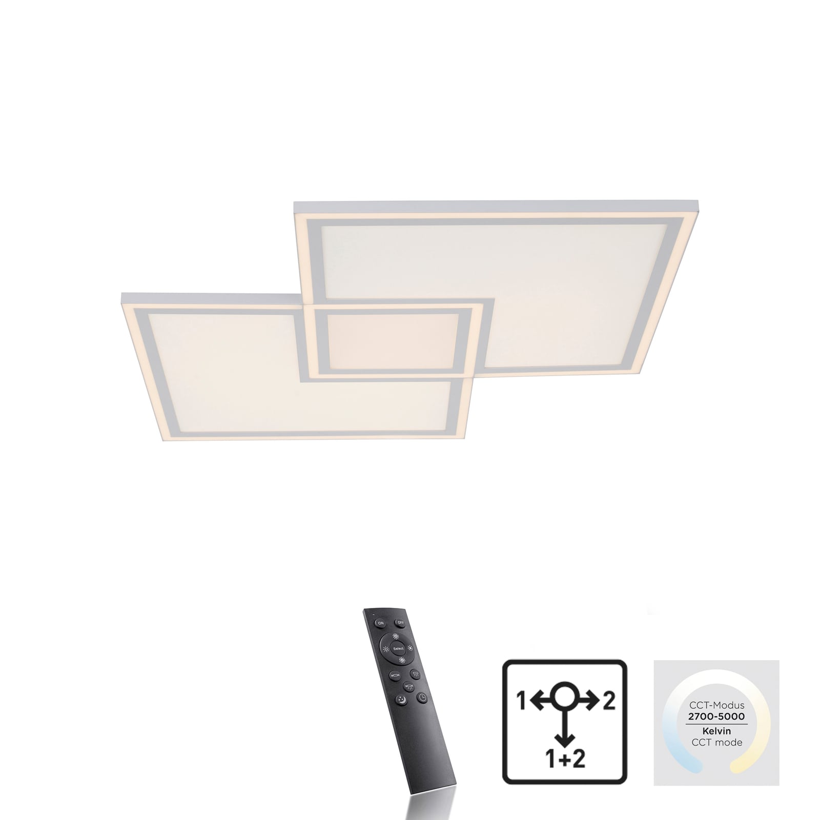 Detalj av LED-taklampe Edging CCT dimbar hvit 70x70 cm