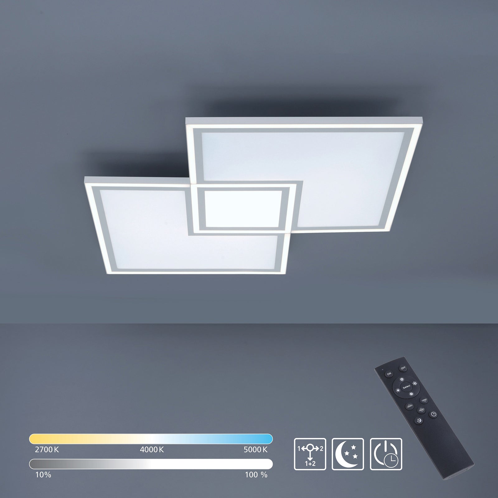 LED-taklampe Edging CCT dimbar hvit 70x70 cm i moderne interiør