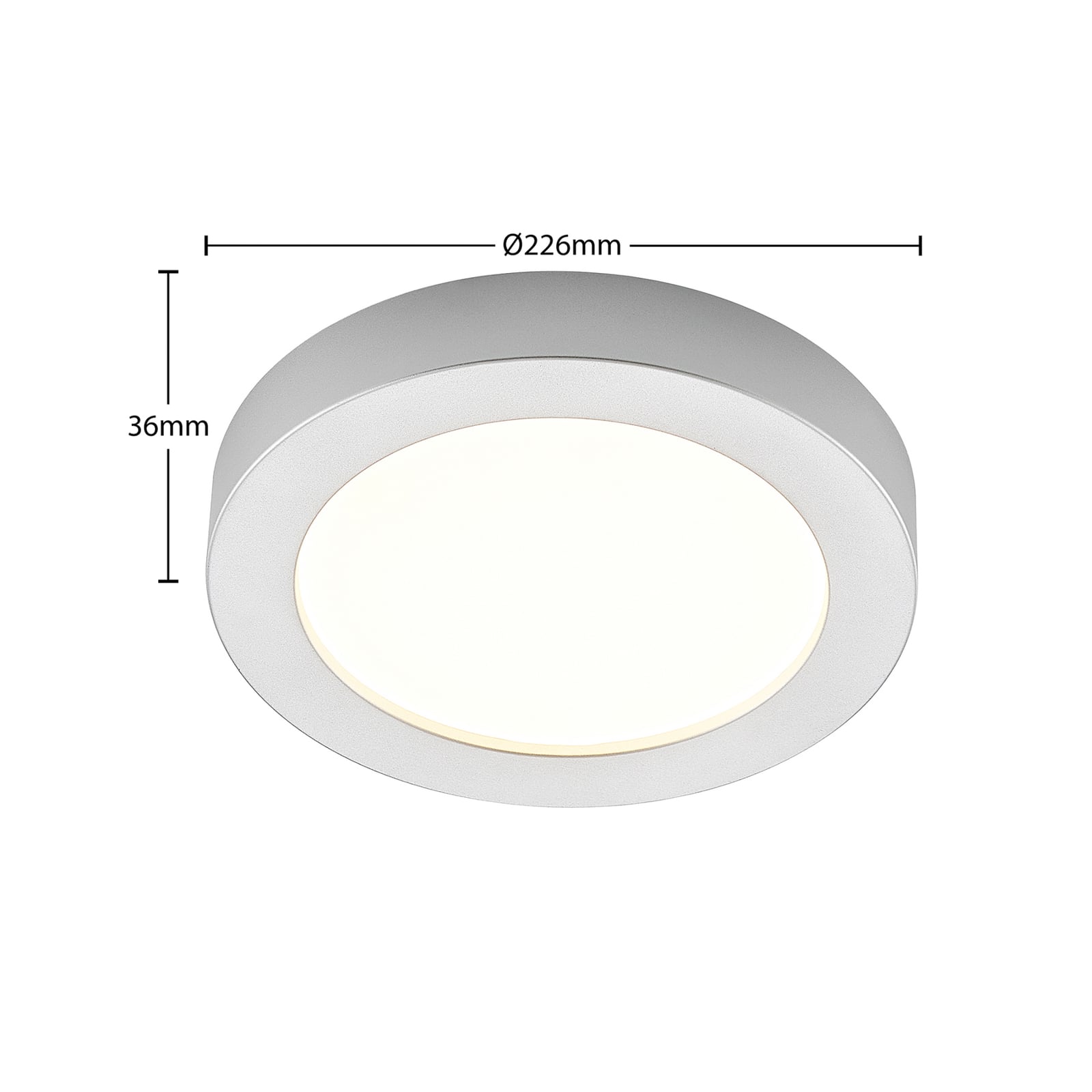 LED taklampe Edwina dimbar sølv Ø23 cm lysfargevalg DIP-bryter