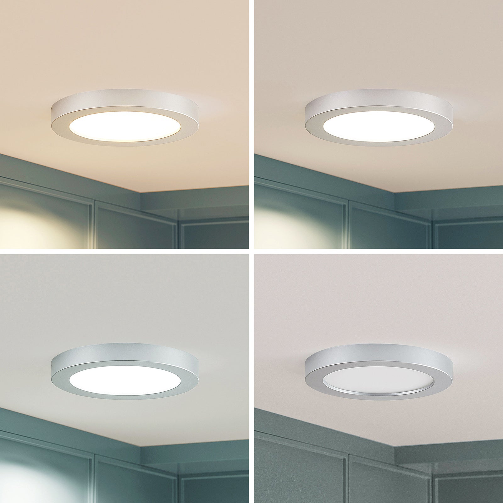 LED taklampe Edwina dimbar sølv Ø23 cm oversikt