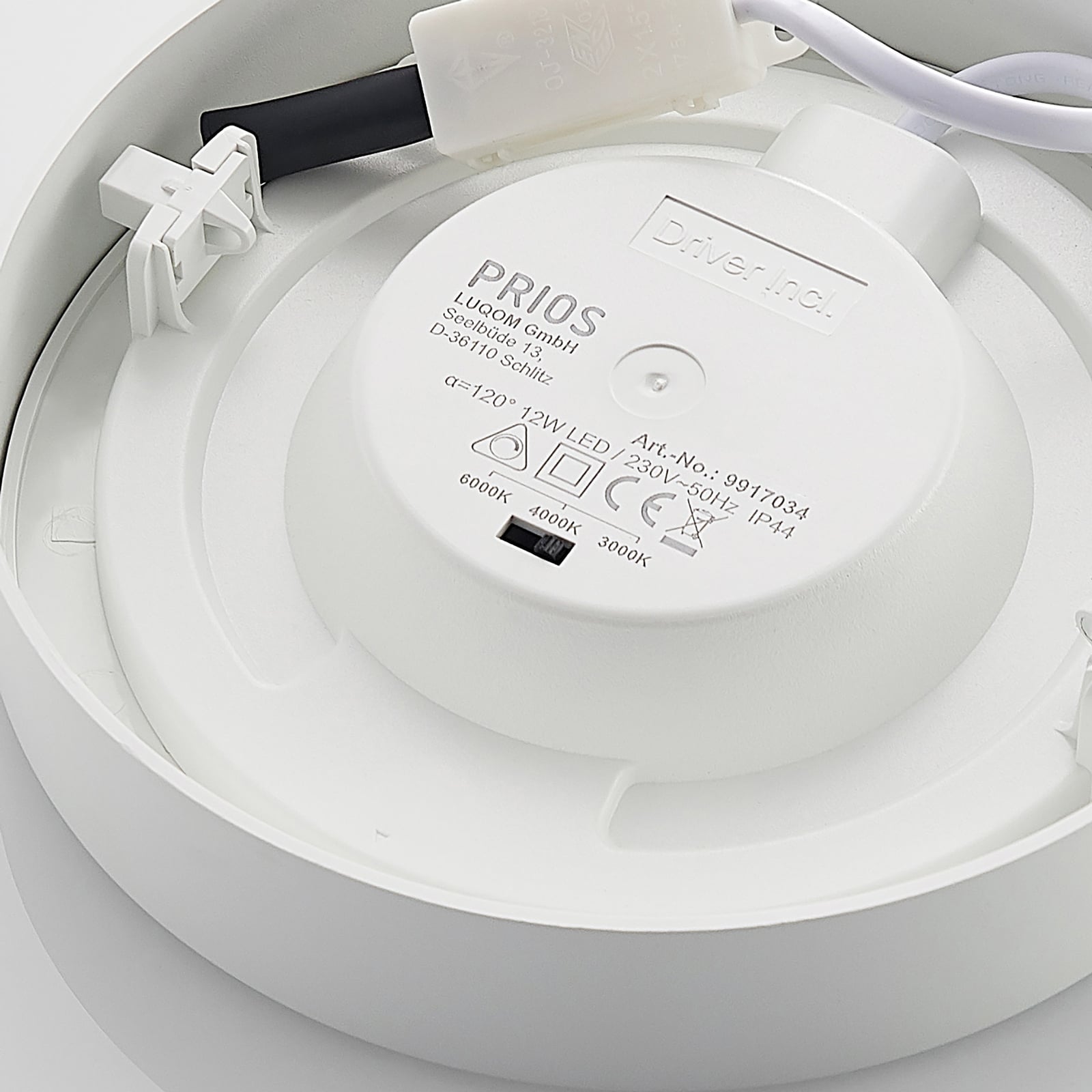 LED taklampe Edwina hvit med IP44 symbol