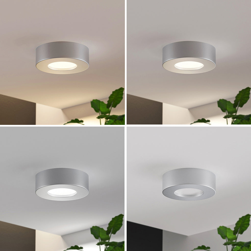 LED taklampe Edwina rund sølv Ø12 cm IP44 med justerbar lysfarge