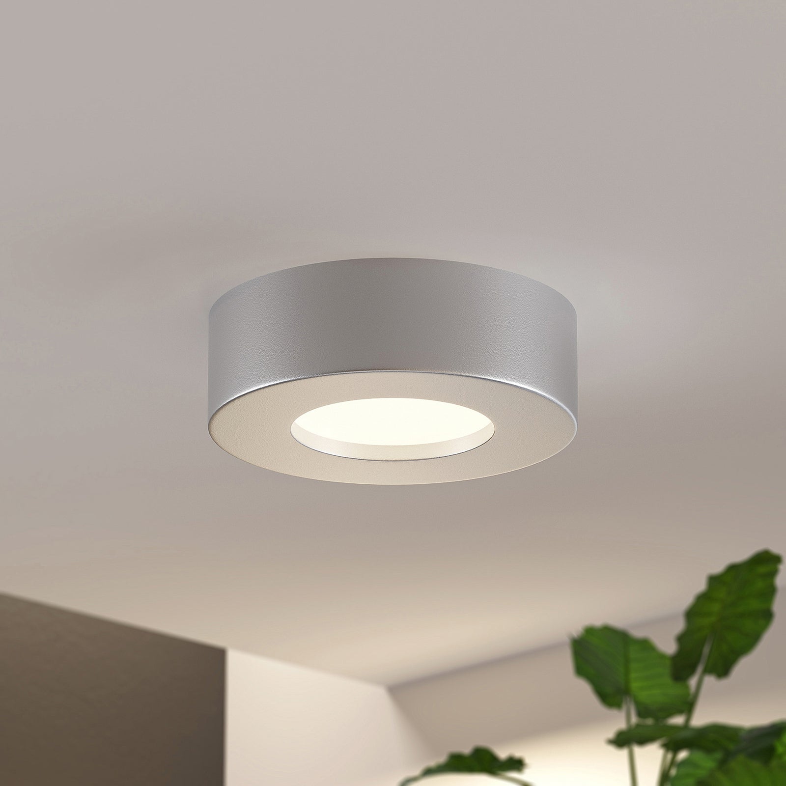 LED taklampe Edwina sølv Ø12 cm IP44 bakside