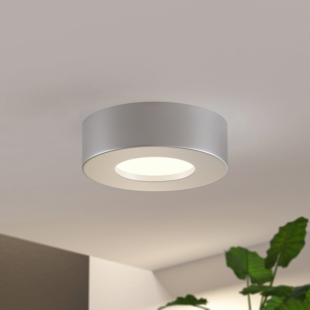 LED taklampe Edwina sølv Ø12 cm IP44 CCT bakside