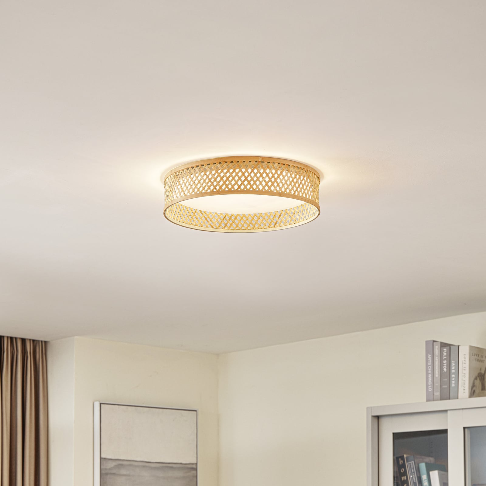 LED taklampe Eilif bambus CCT bakside