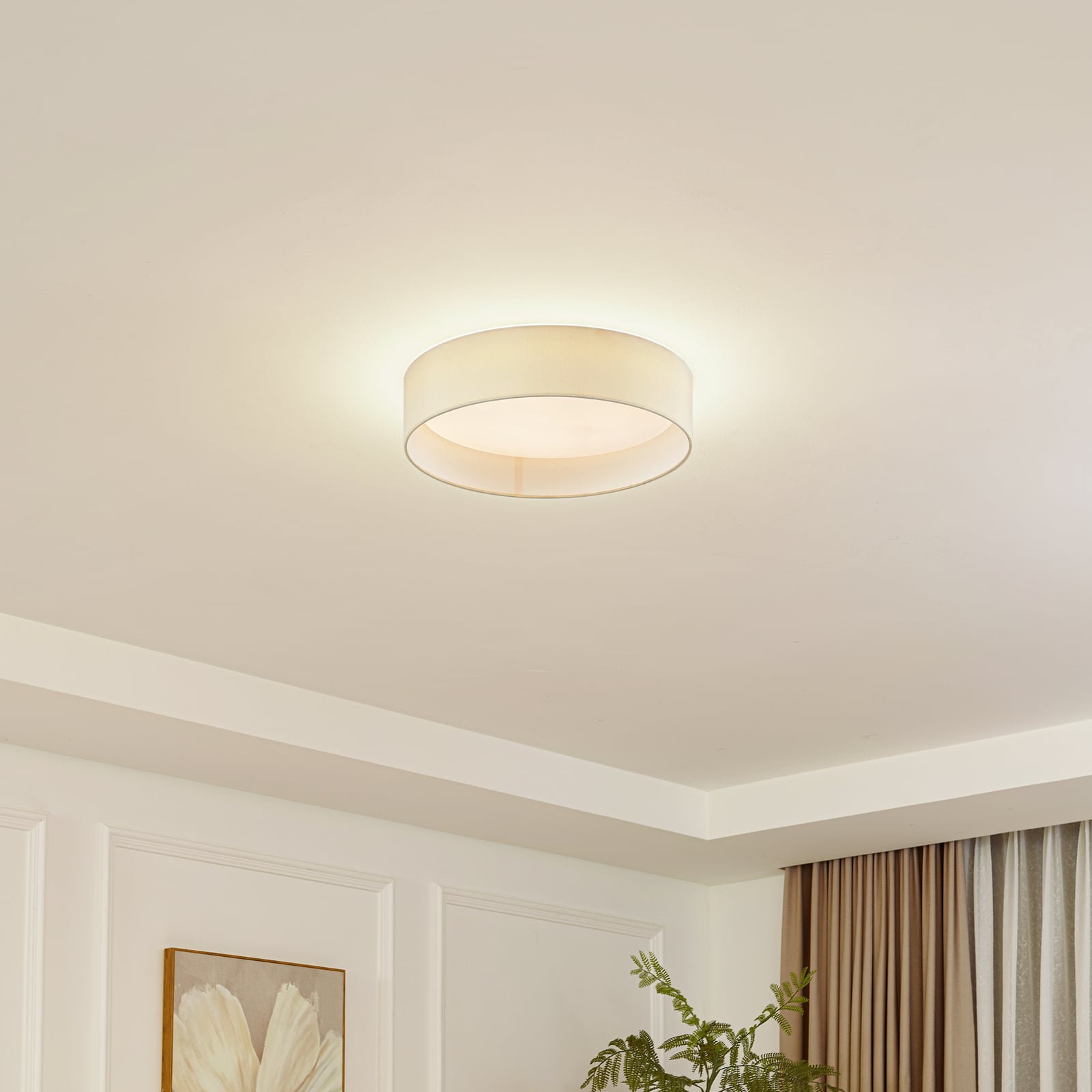 Bakside av LED taklampe Eilif tekstil hvit CCT