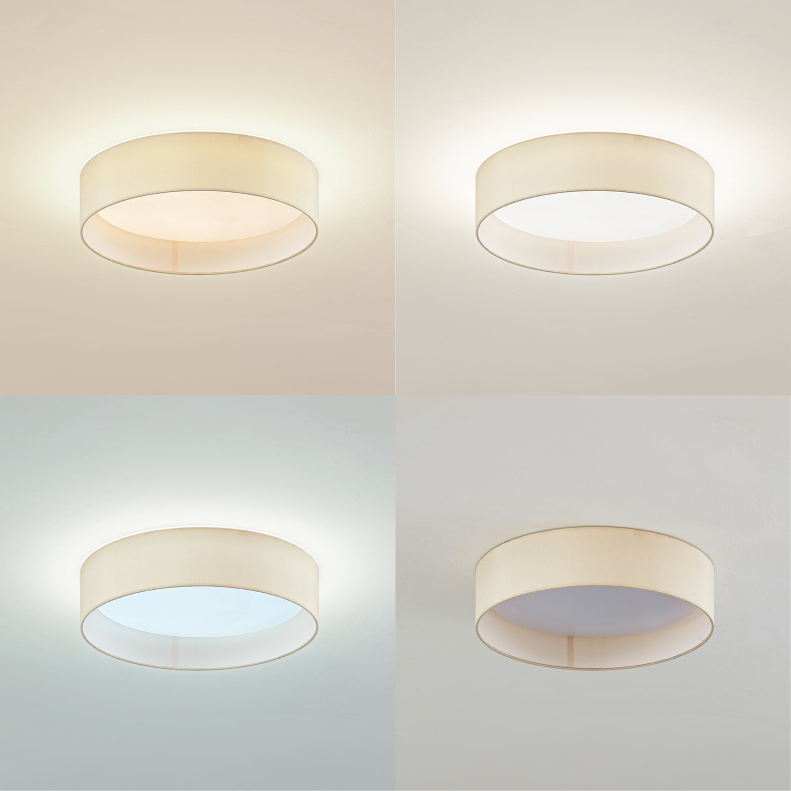 Detaljbilde av tekstilmateriale på LED taklampe Eilif
