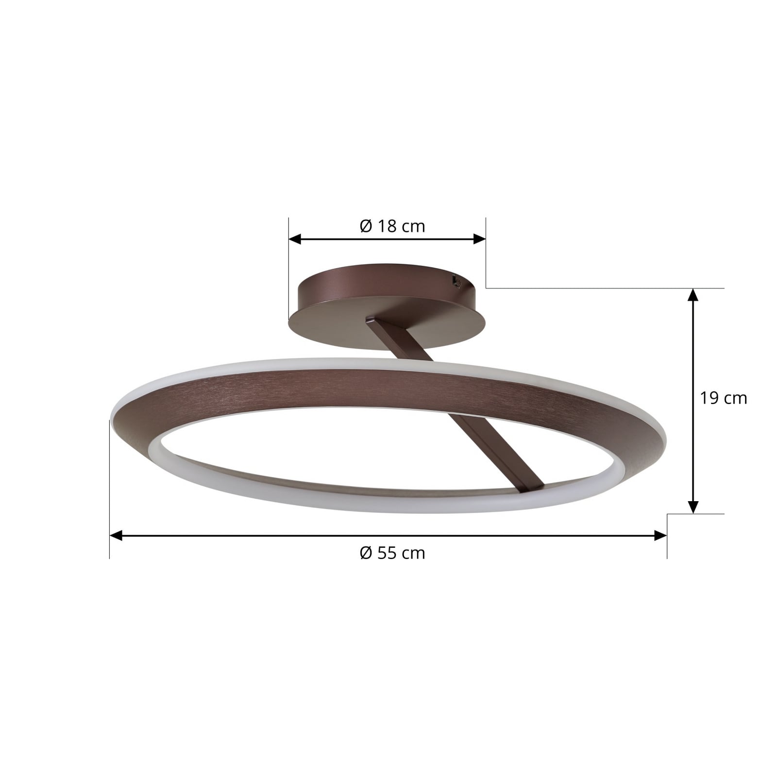 LED taklampe Eldra dimbar kaffebrun Ø56 cm nærbilde metallfinish