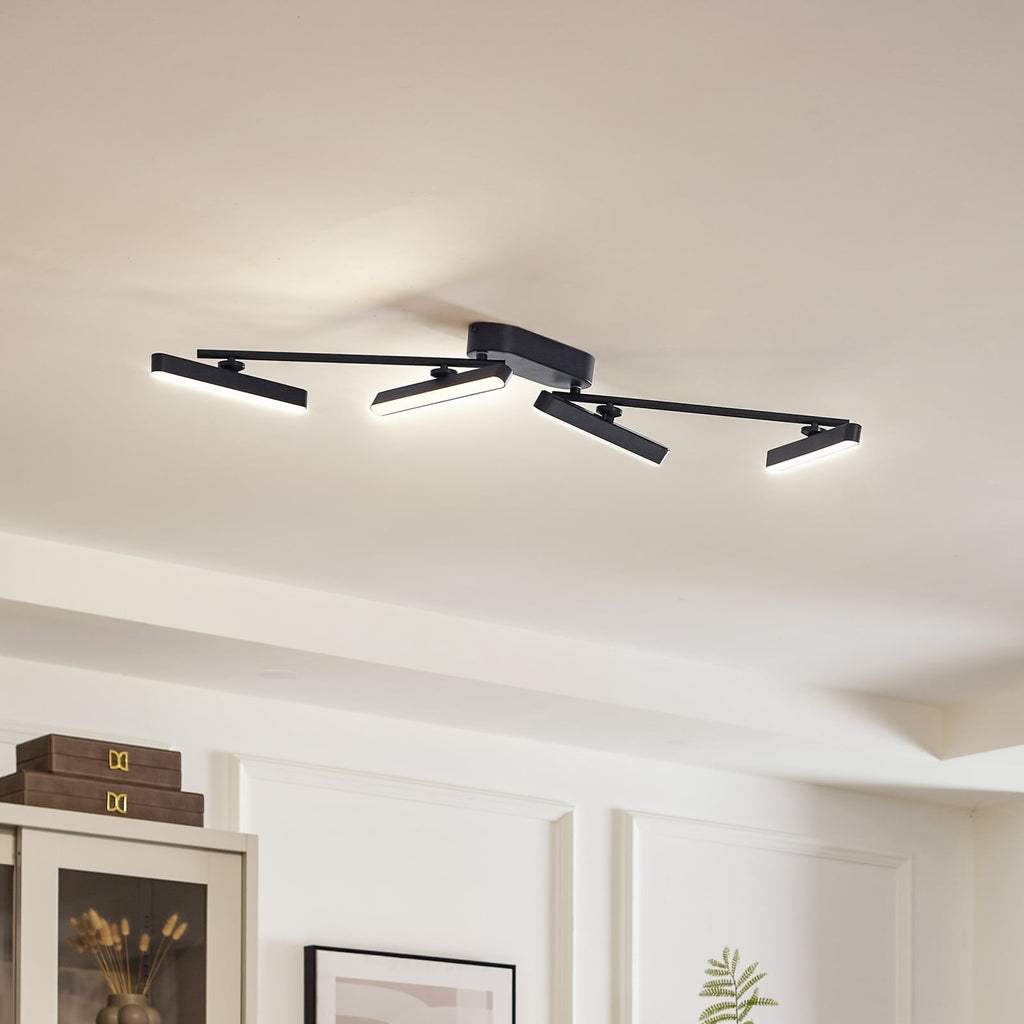 LED taklampe Eldrin 4-lys svart dimbar forfra