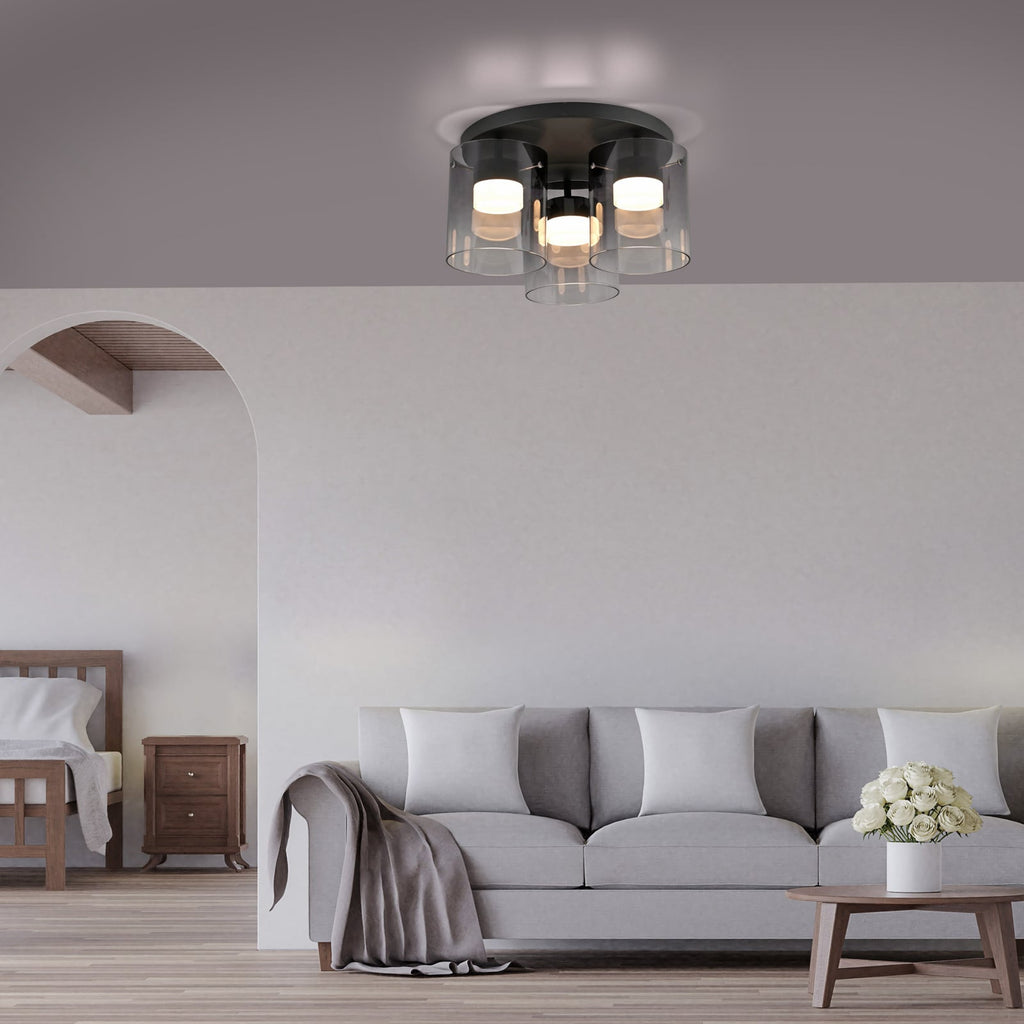 LED taklampe Elio 3-lys røykglass dimbar bakside