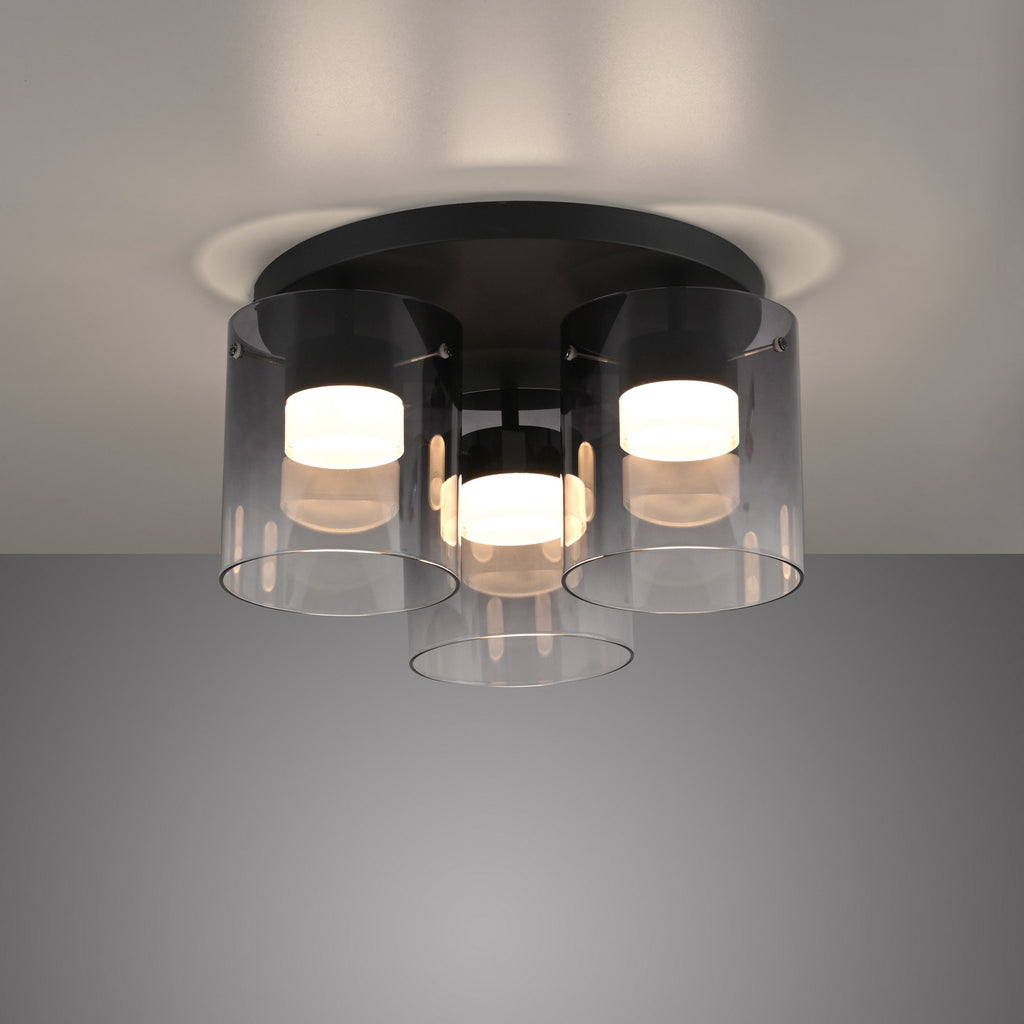 LED taklampe Elio 3-lys røykglass dimbar med slått på lys