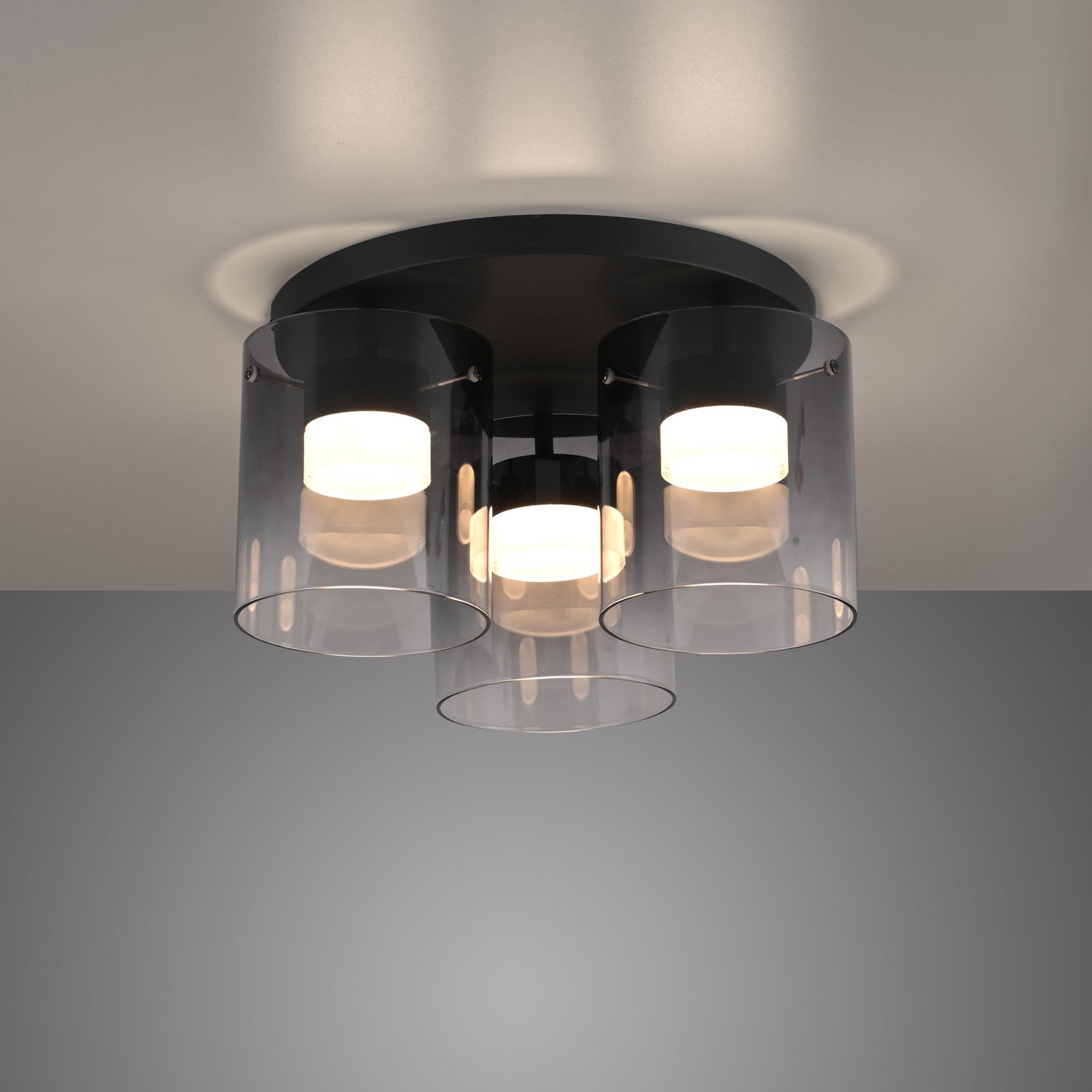 LED taklampe Elio 3-lys røykglass dimbar med slått på lys