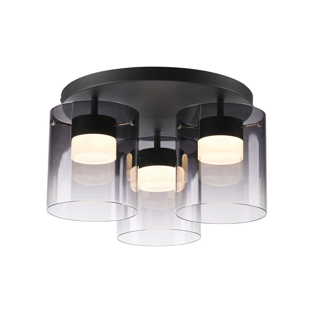 LED taklampe Elio 3-lys røykglass dimbar montert i rom