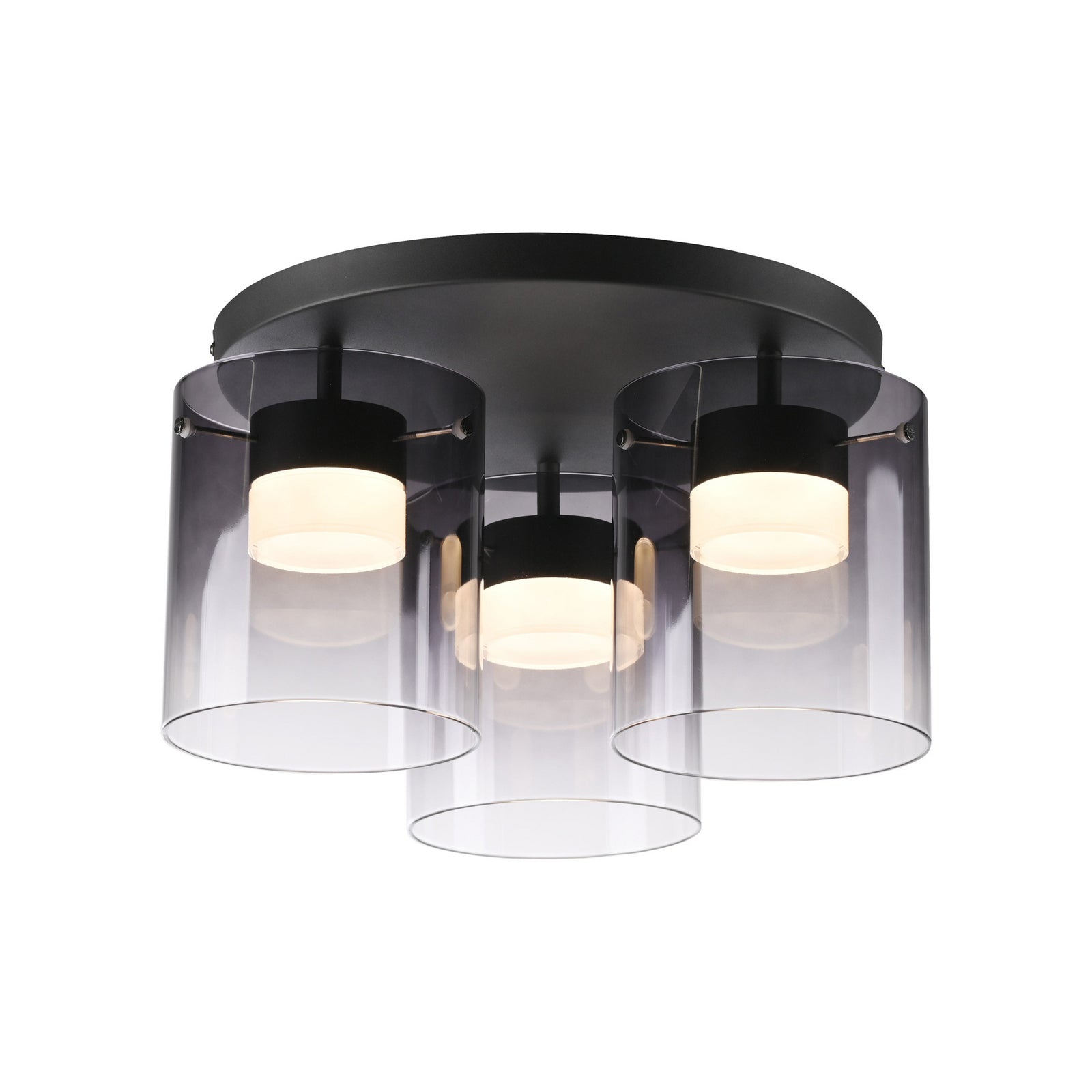 LED taklampe Elio 3-lys røykglass dimbar montert i rom