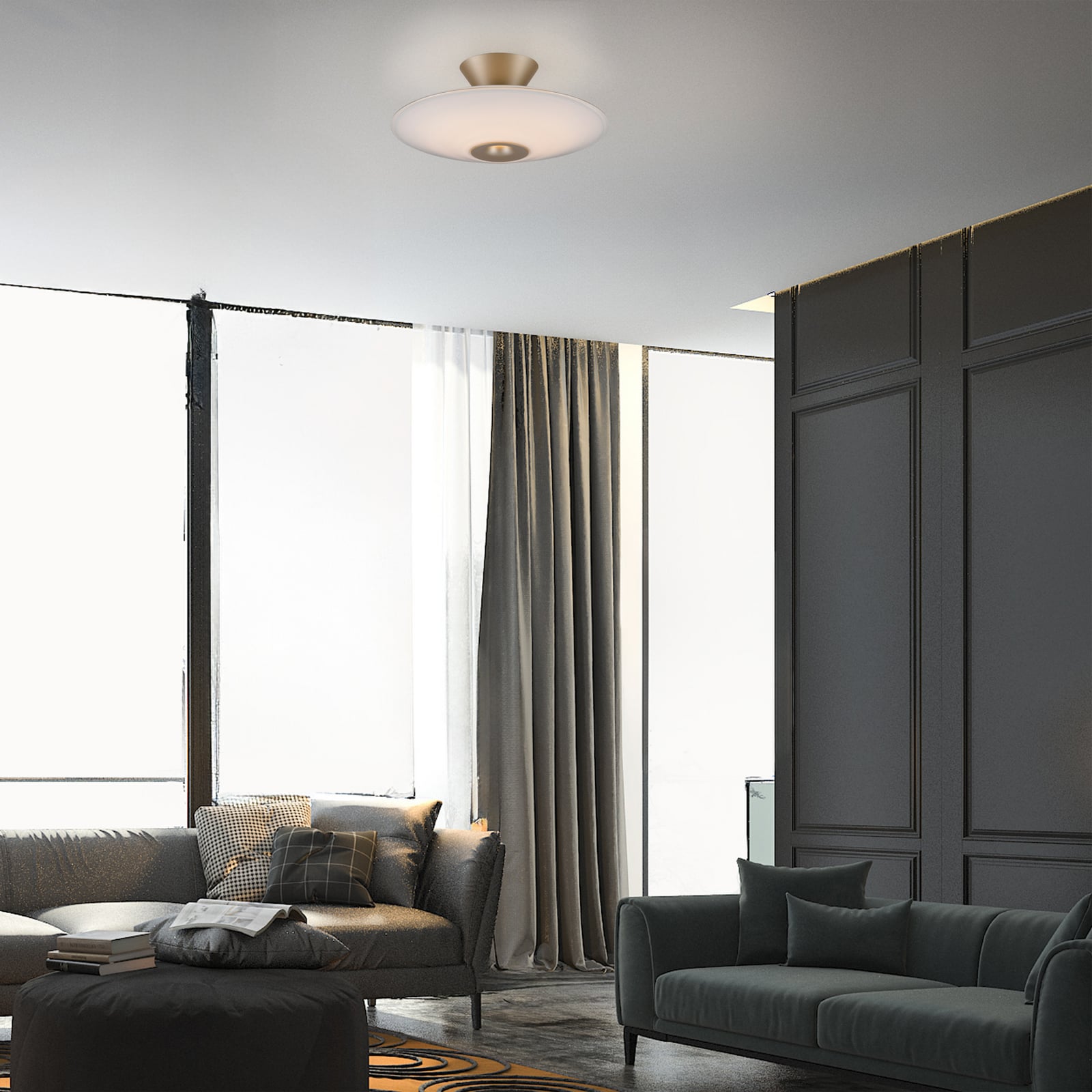 LED taklampe Elipsa glass hvit/bronse dimbar bakside