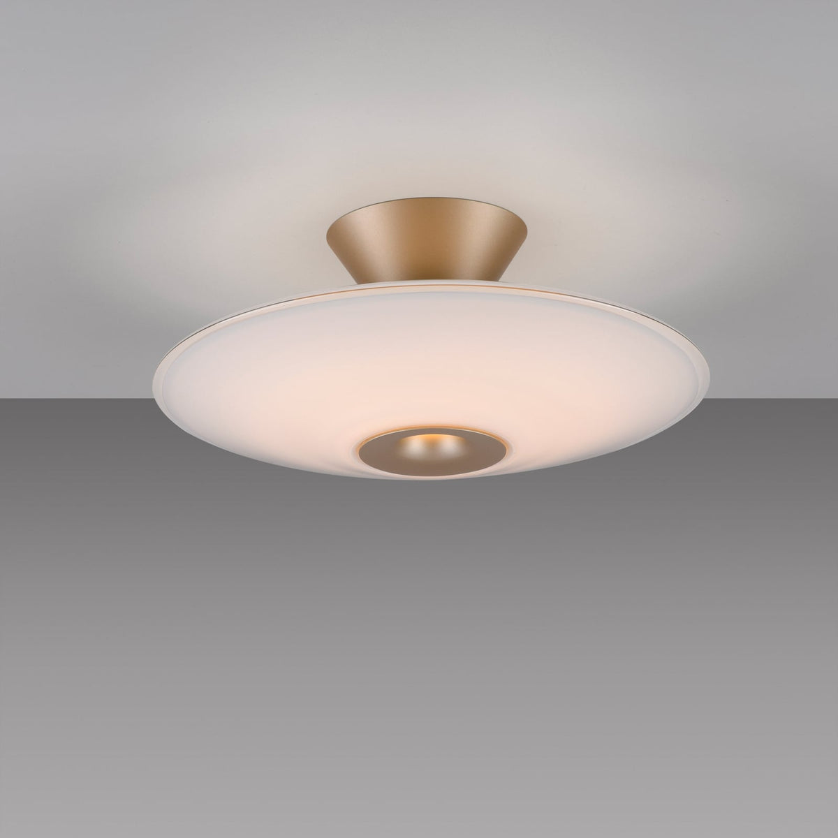 Nærbilde av LED taklampe Elipsa glass hvit/bronse dimbar