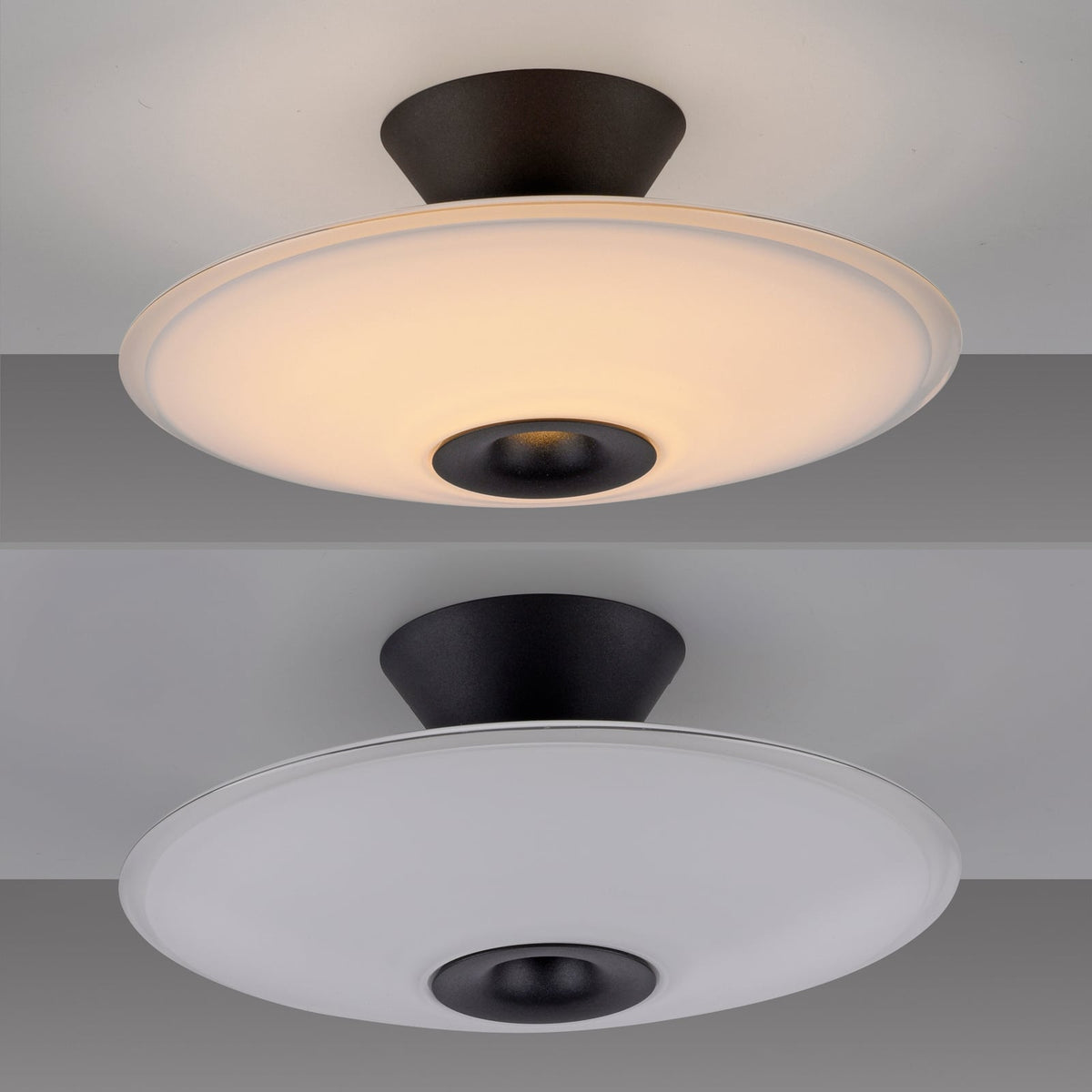 Nærbilde av LED taklampe Elipsa dimbar glass Ø35 cm 26W varmhvit