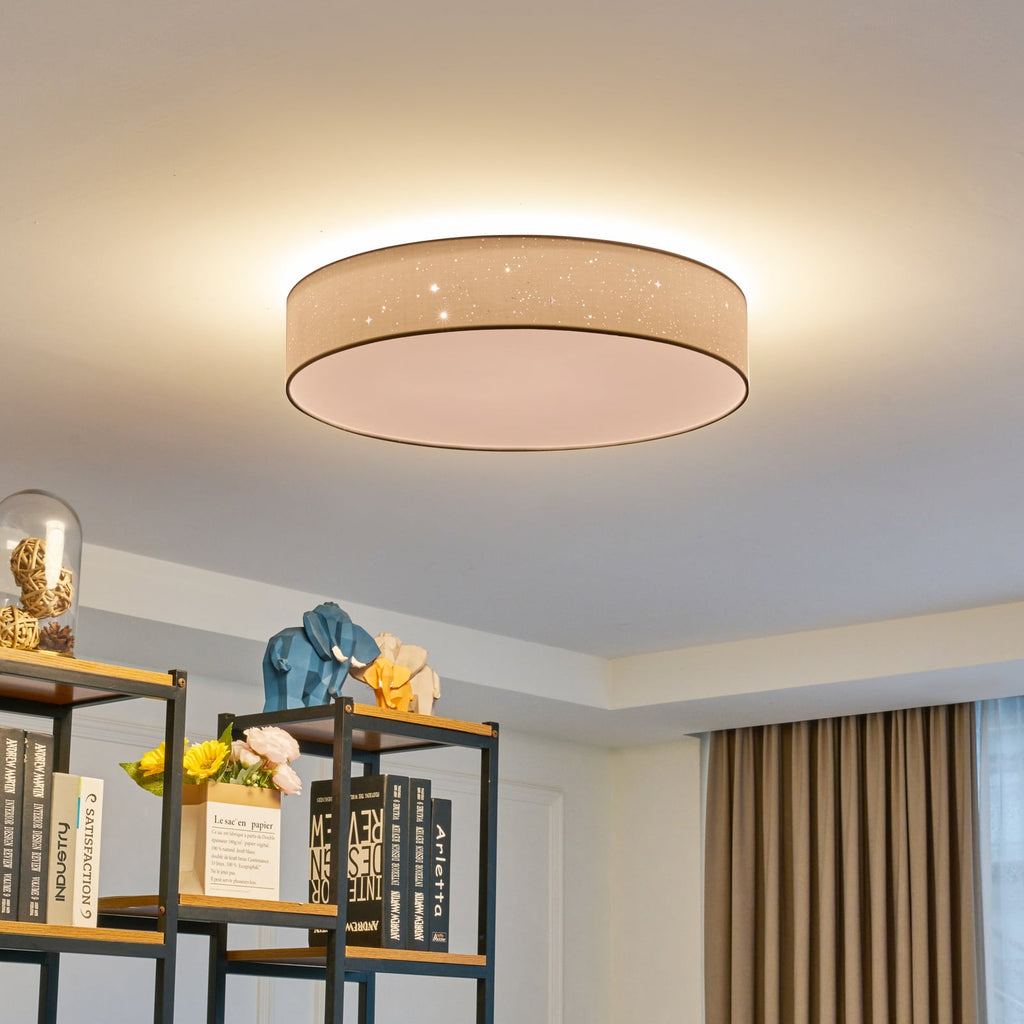LED taklampe Ellamina dimbar CCT tekstil Ø60 cm 30W forfra
