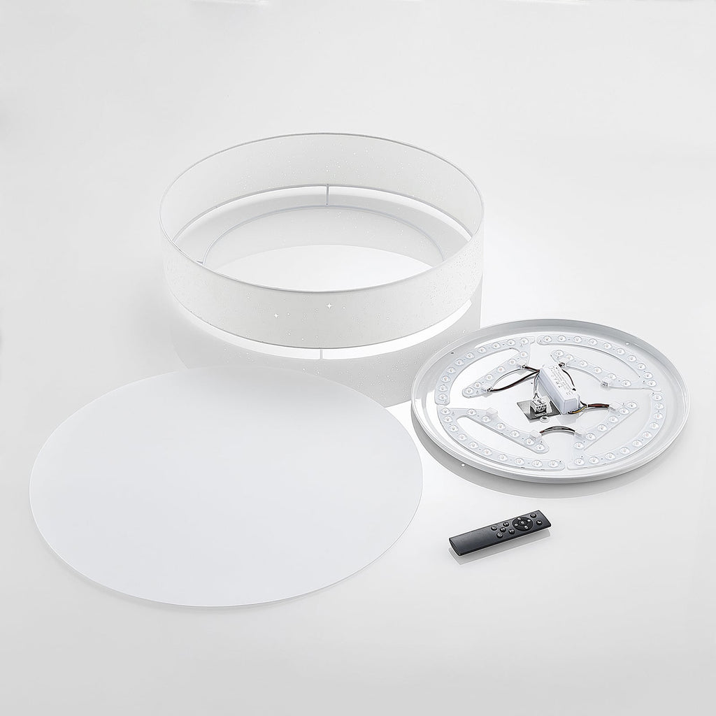 LED taklampe Ellamina dimbar CCT tekstil Ø60 cm 30W på vegg