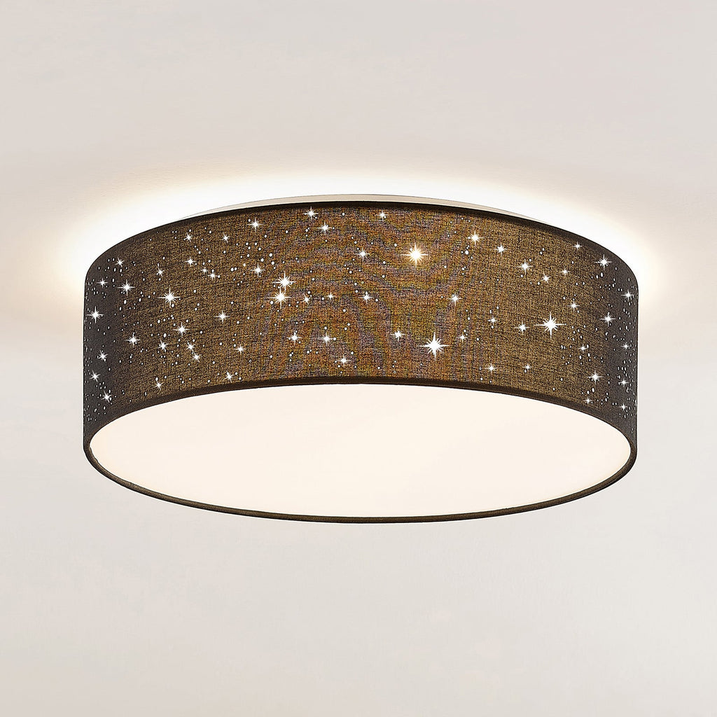 LED taklampe Ellamina svart tekstil Ø40 cm CCT stjernehimmel forfra
