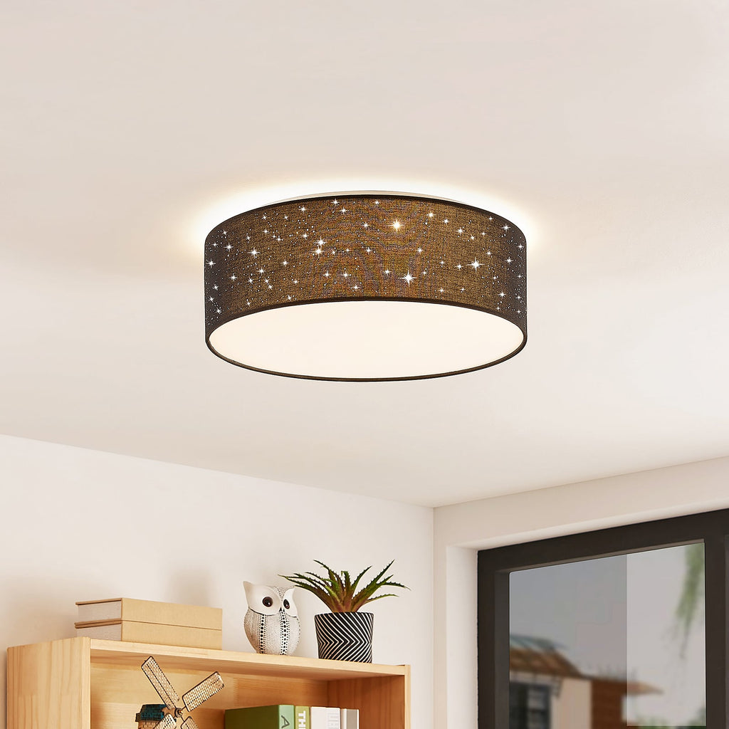 LED taklampe Ellamina svart tekstil Ø40 cm CCT stjernehimmel bakside