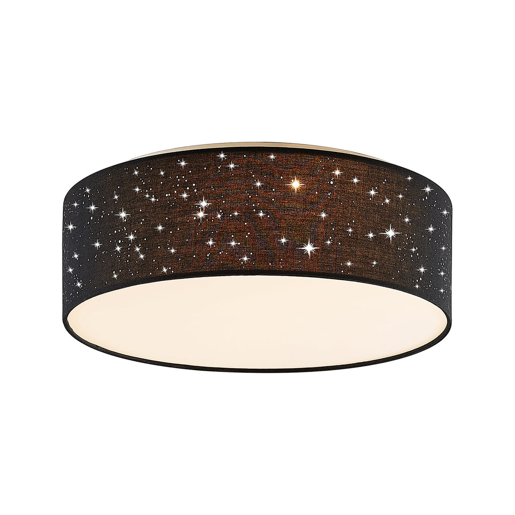 LED taklampe Ellamina svart tekstil Ø40 cm CCT stjernehimmel lysdetalj