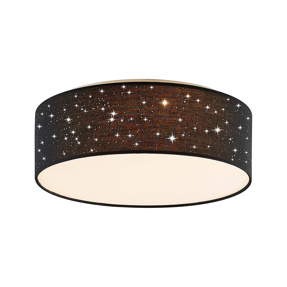 LED taklampe Ellamina svart tekstil Ø40 cm CCT stjernehimmel lysdetalj