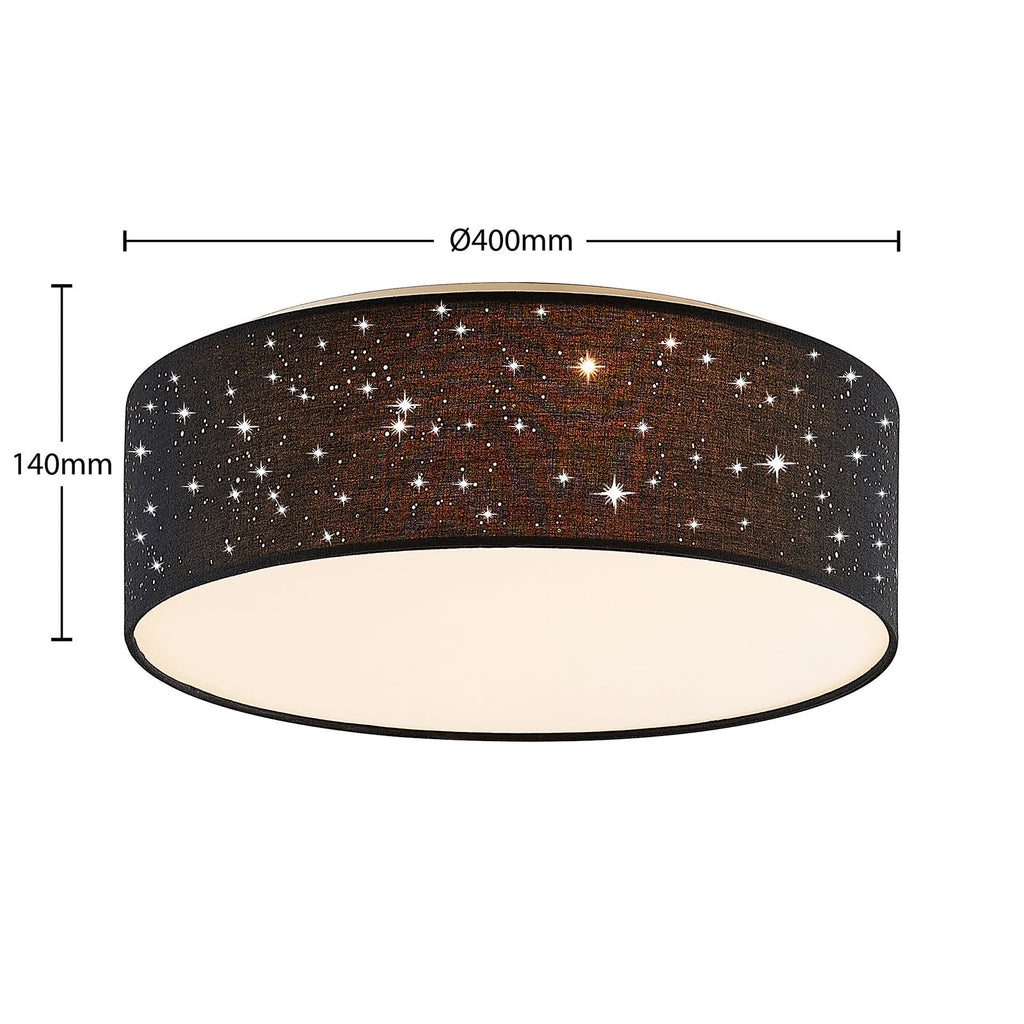 LED taklampe Ellamina svart tekstil Ø40 cm CCT stjernehimmel sideprofil