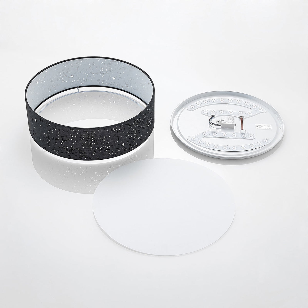LED taklampe Ellamina svart tekstil Ø40 cm CCT stjernehimmel med lyset av