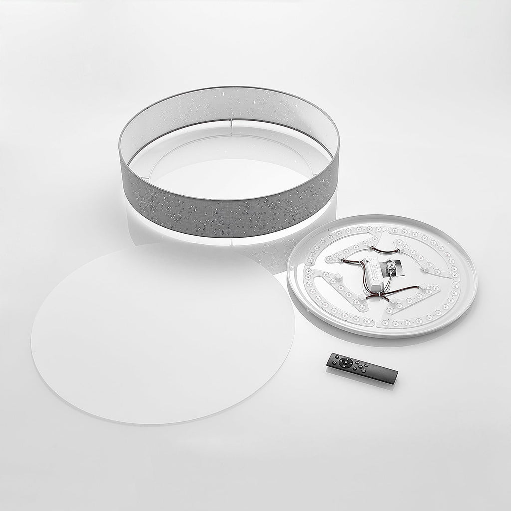 LED taklampe Ellamina tekstil dimbar Ø60 cm CCT med fjernkontroll lyseffekt stjernehimmel