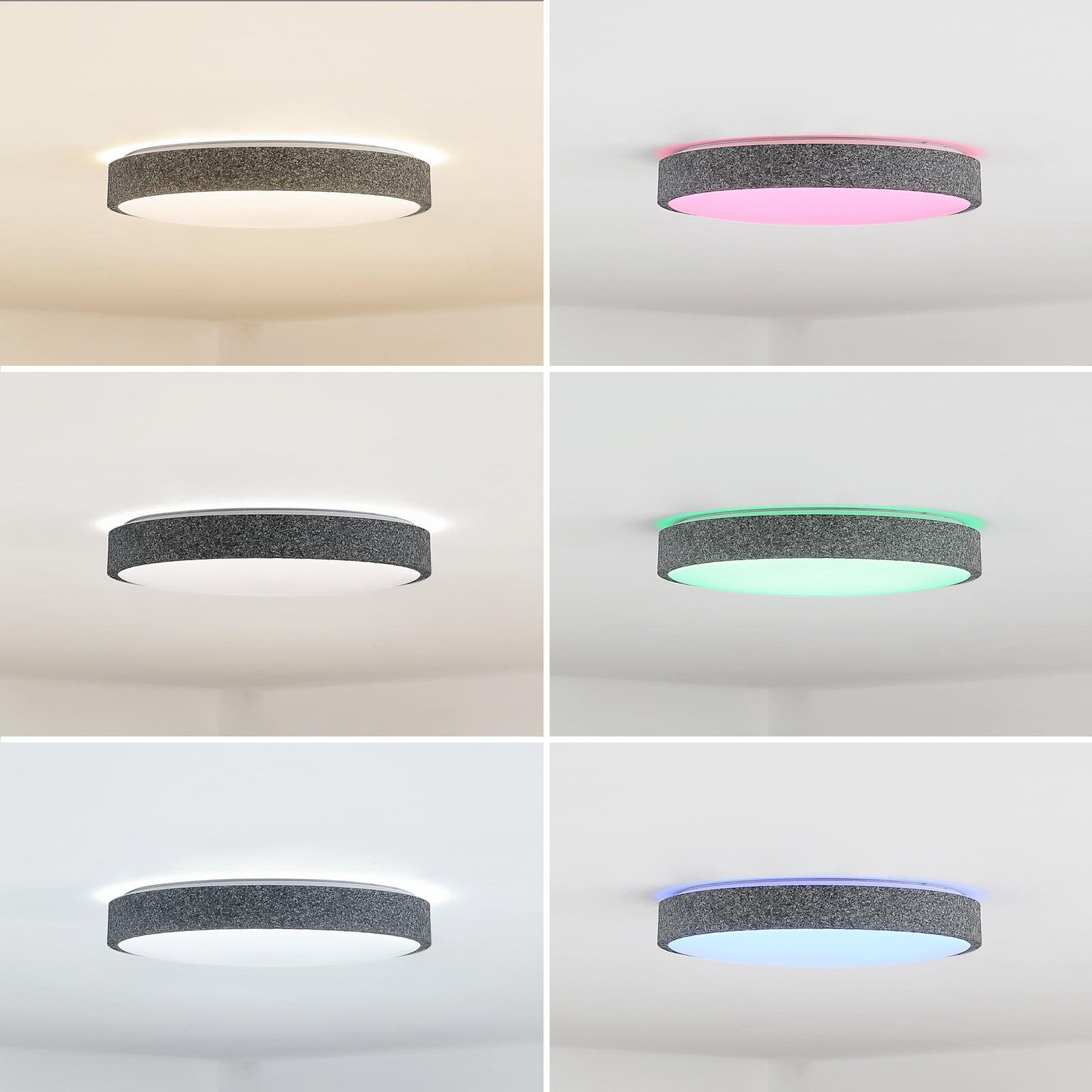 LED taklampe Elmor smart RGB CCT Ø39 cm dimbar grå monteringsdetalj