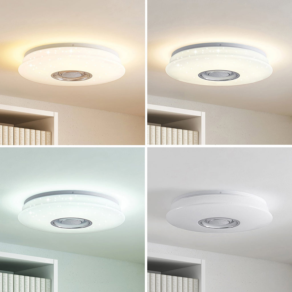 Detalj av LED taklampe Elpida RGB med høyttaler