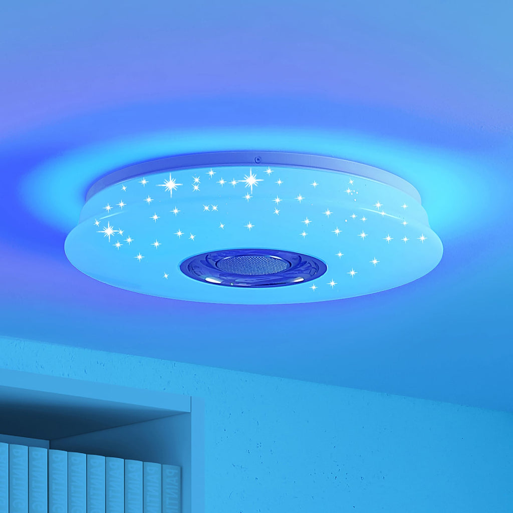 LED taklampe Elpida RGB med høyttaler og fjernkontroll forfra