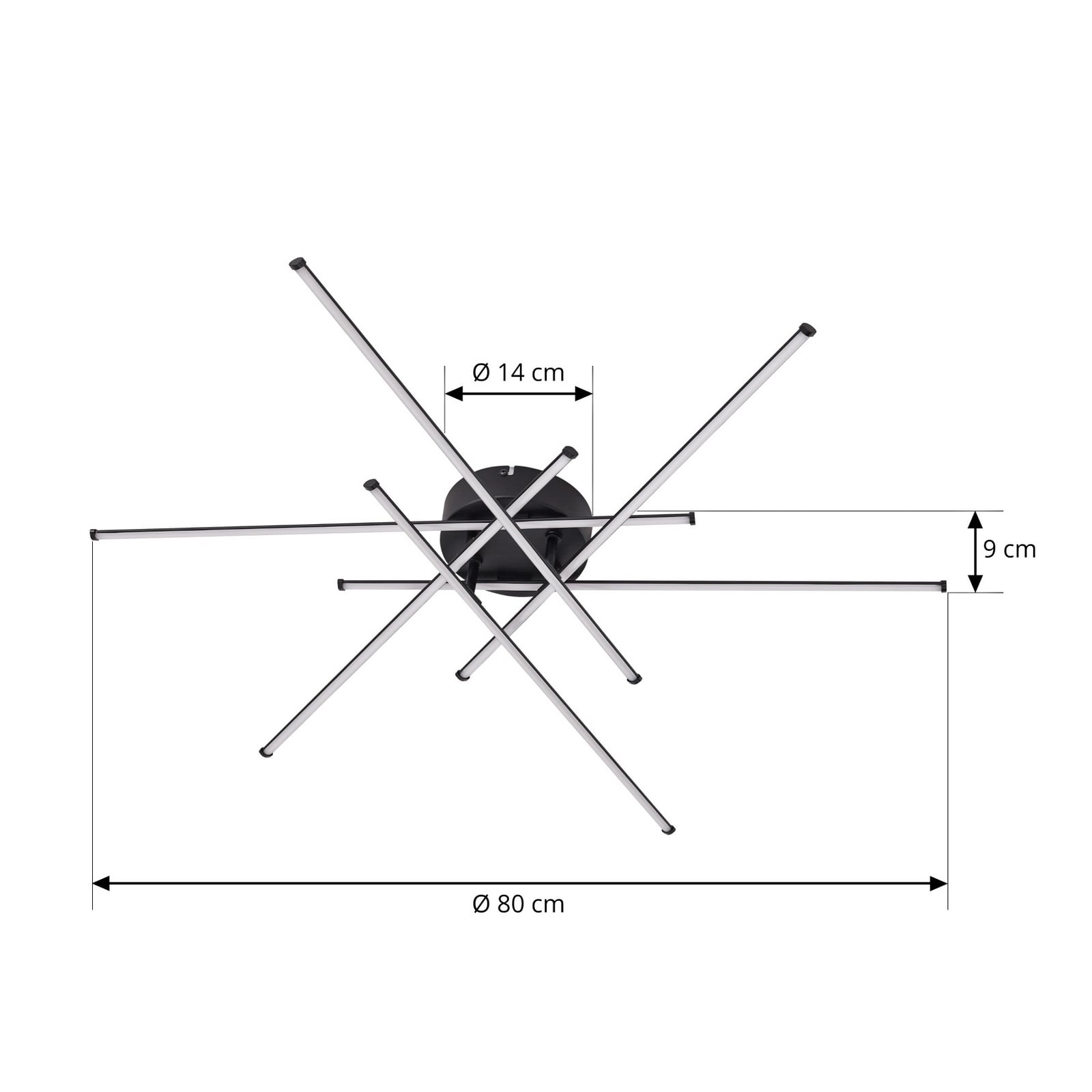 Detalj av LED taklampe Elviano svart aluminium Ø80 cm