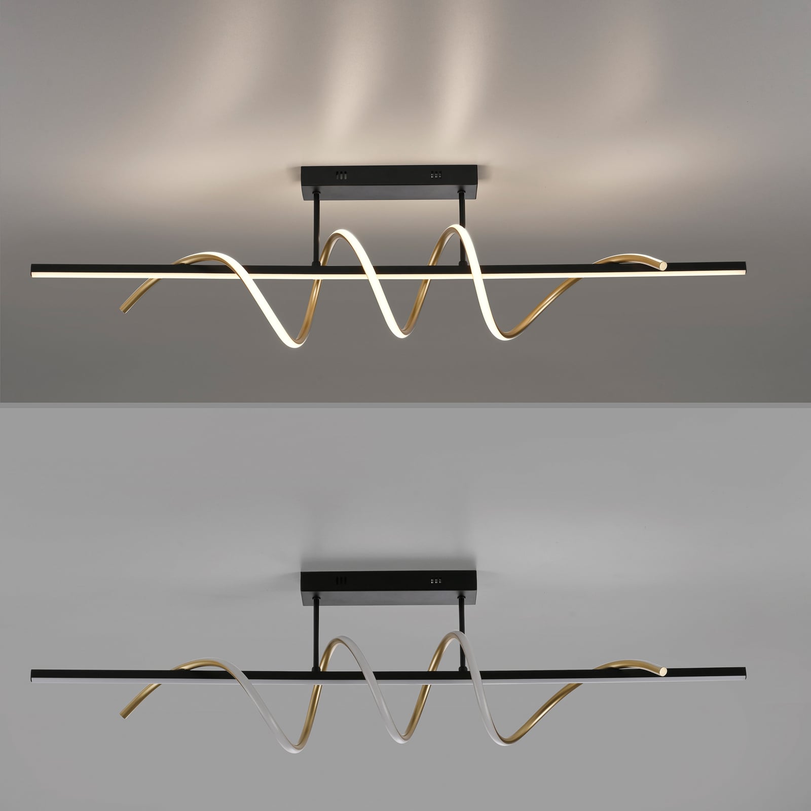 LED taklampe Emanda dimbar svart-messing 120 cm i moderne interiør