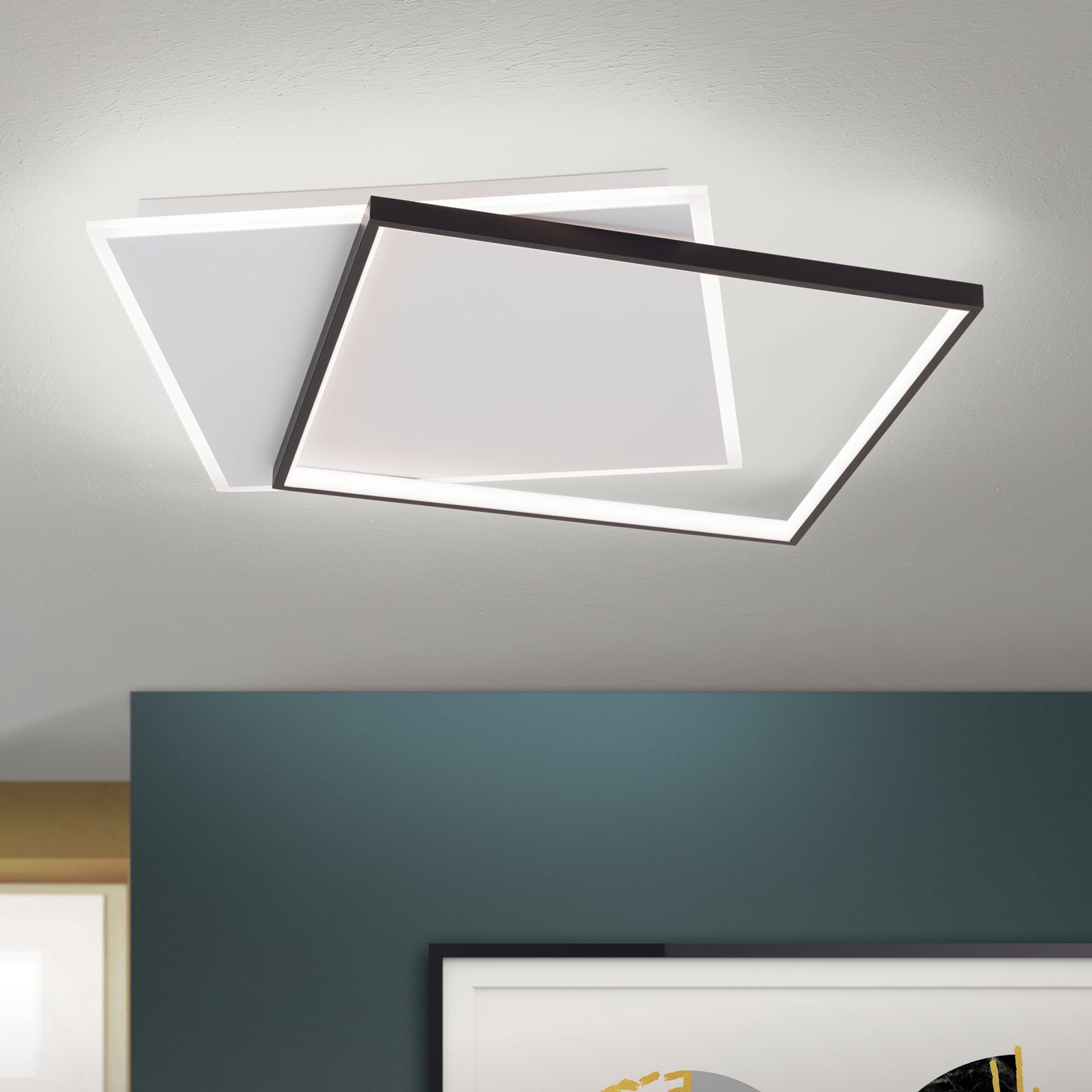 LED taklampe Emanuel dimbar svart hvit 60x50 cm forfra
