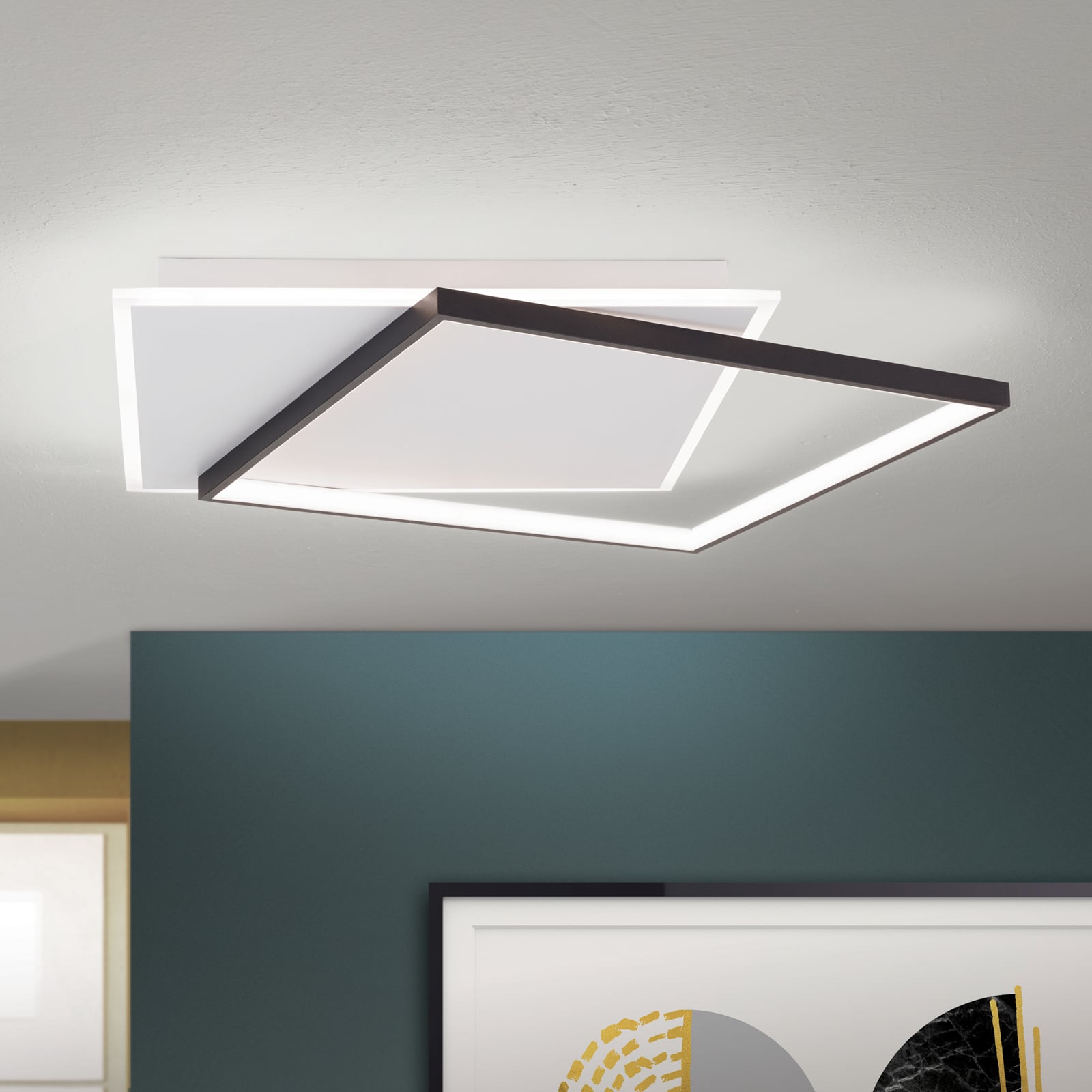 LED taklampe Emanuel dimbar svart hvit 60x50 cm bakside
