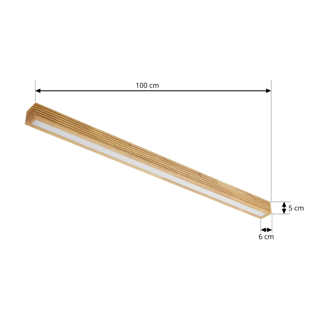 Detalj av LED taklampe Emara eik dimbar 100 cm 18W varmhvit