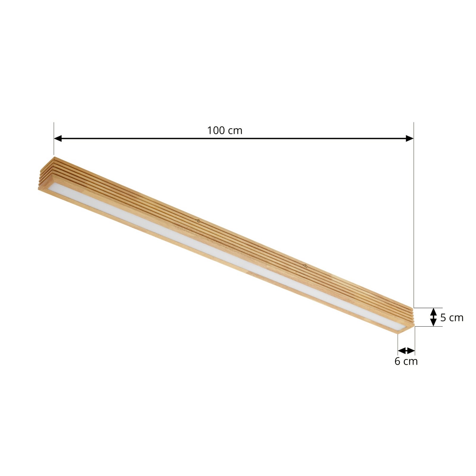 Detalj av LED taklampe Emara eik dimbar 100 cm 18W varmhvit