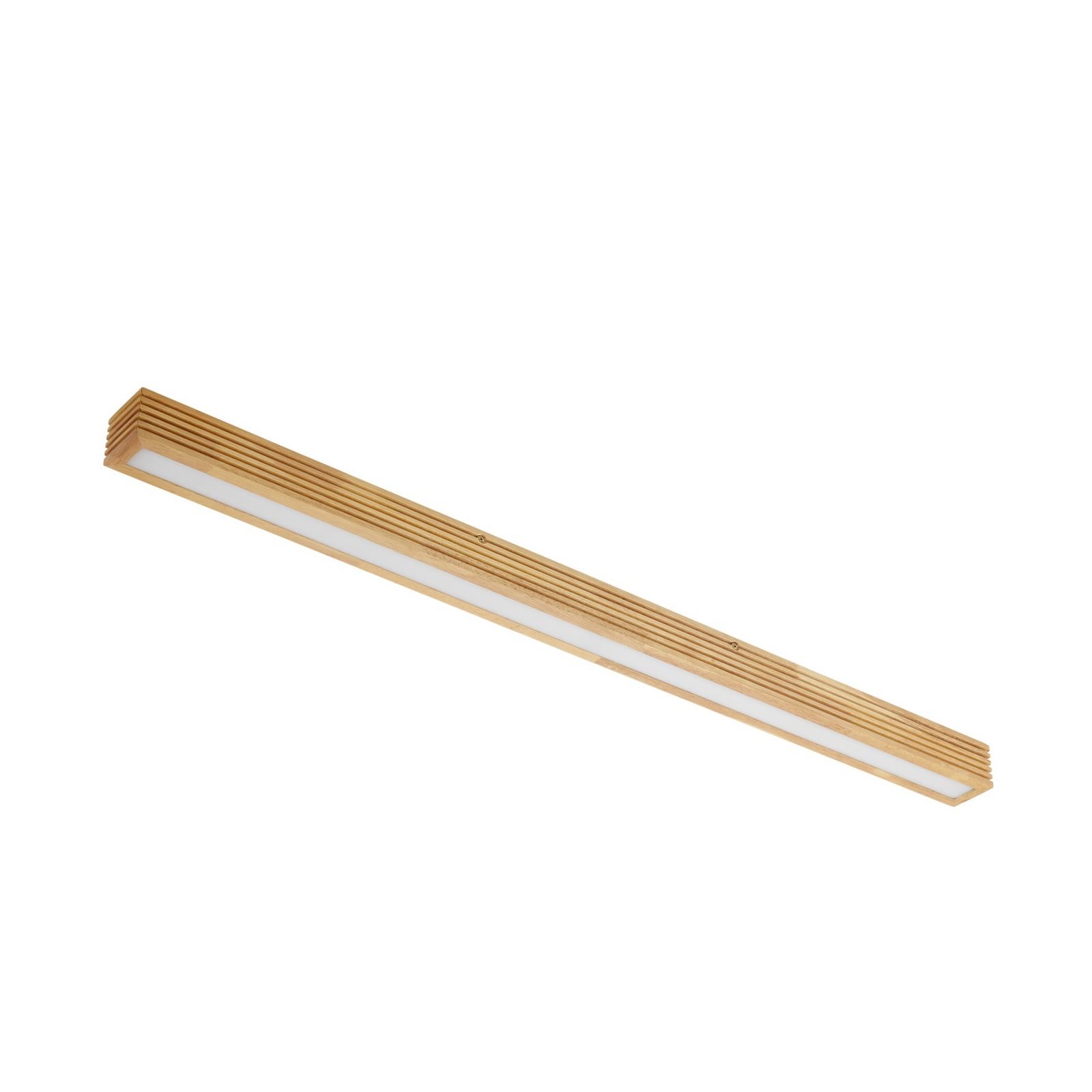 Nærbilde av eik og jern på LED taklampe Emara eik dimbar 100 cm 18W varmhvit